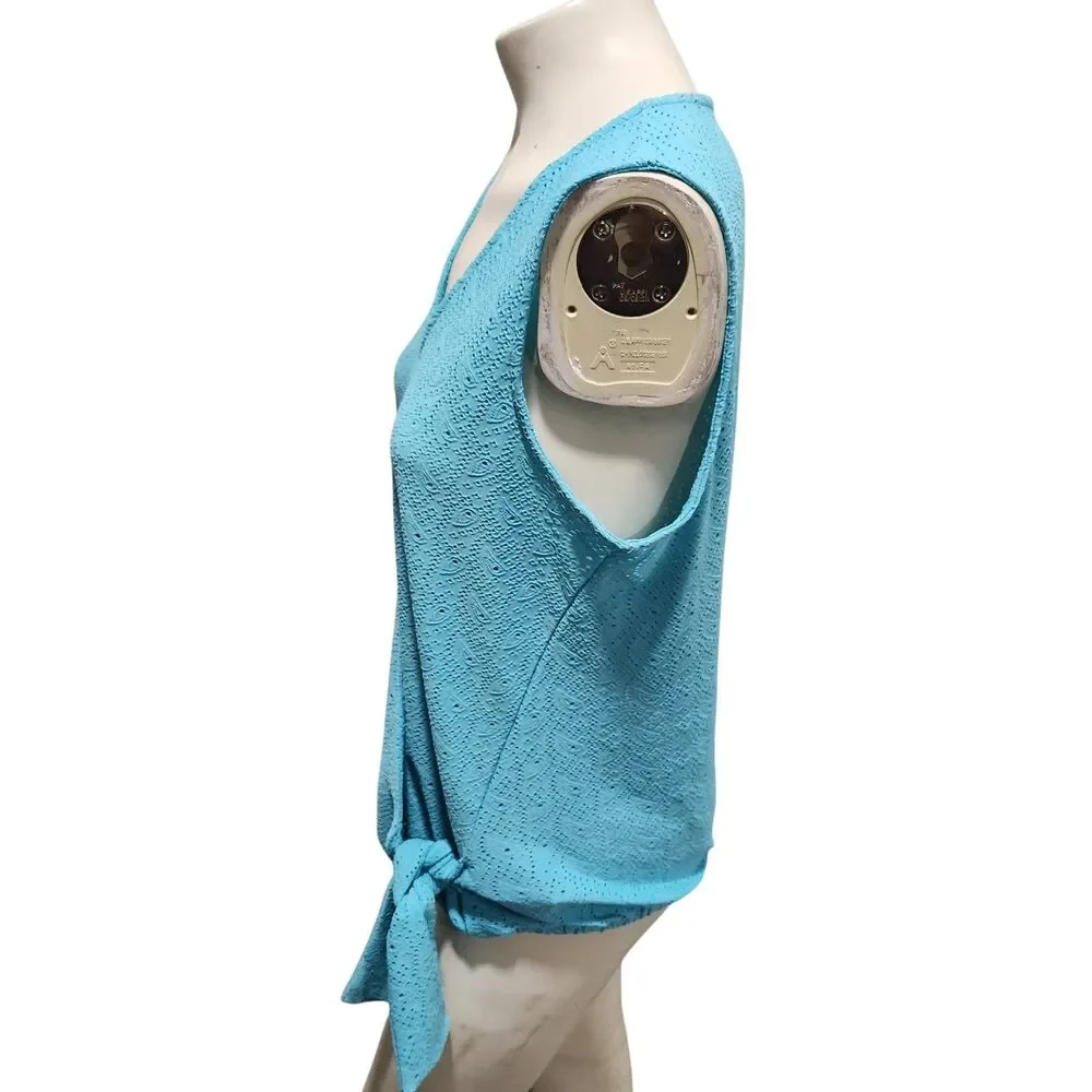 Michael Kors M Turquoise Eyelet Wrap Tie‎ Blouse Sleeveless Top